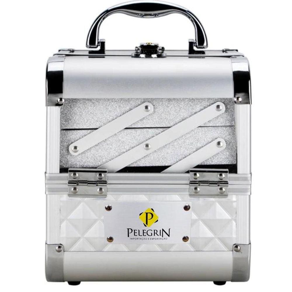 Maleta Maquiagem Joias Alumínio e Acrílico Pelegrin PEL-M1011 Prata