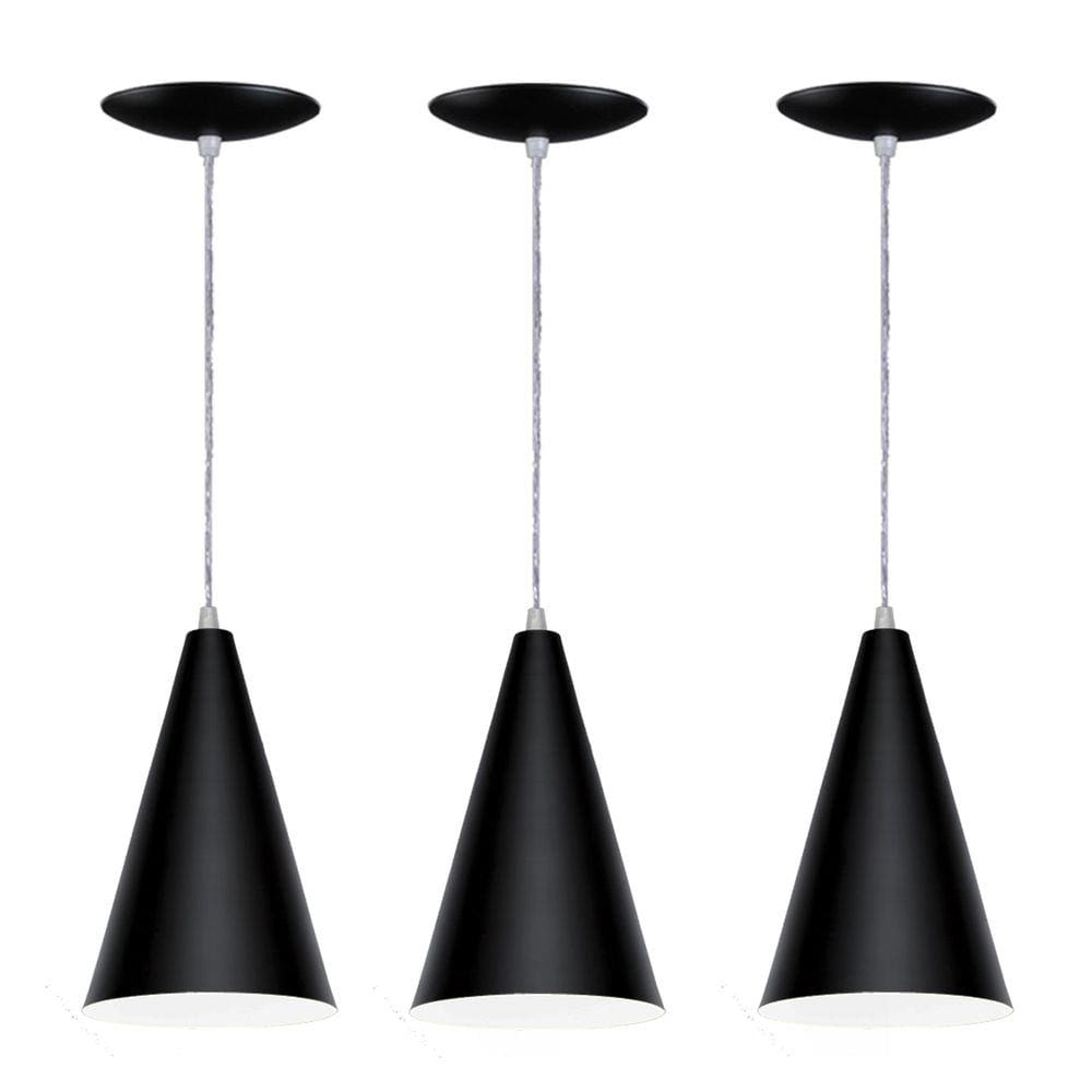 Kit 03 Luminárias Pendente Cone em Alumínio - Preto Fosco
