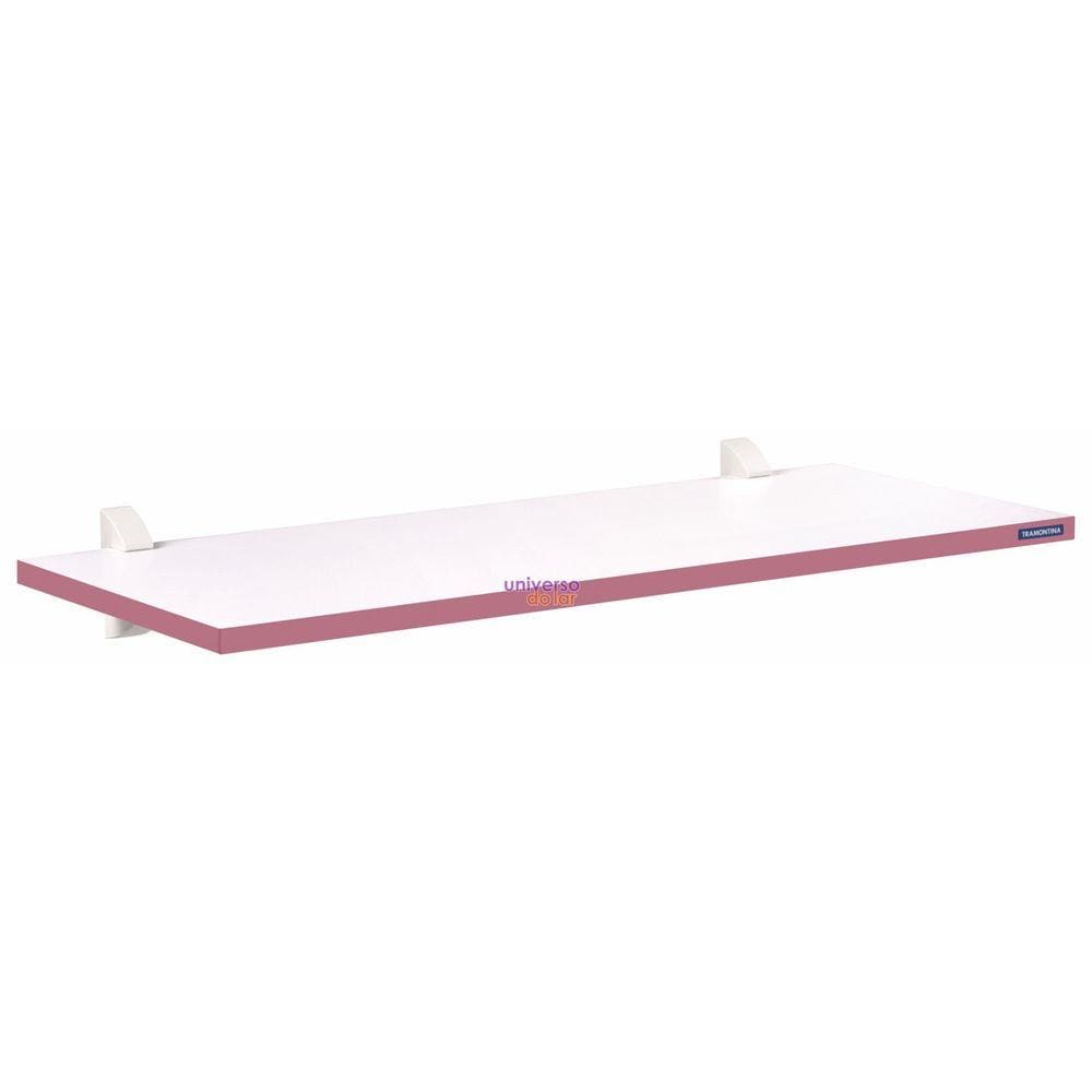 Prateleira Color 60x25cm 15mm em Madeira Branca Maciça Pinus com Suporte Injetado Rosa