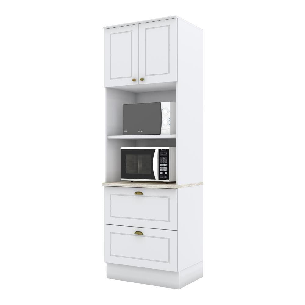 Paneleiro Duplo com Torre Quente 2 Fornos 2 Gavetas Americana Henn 100% MDF Branco