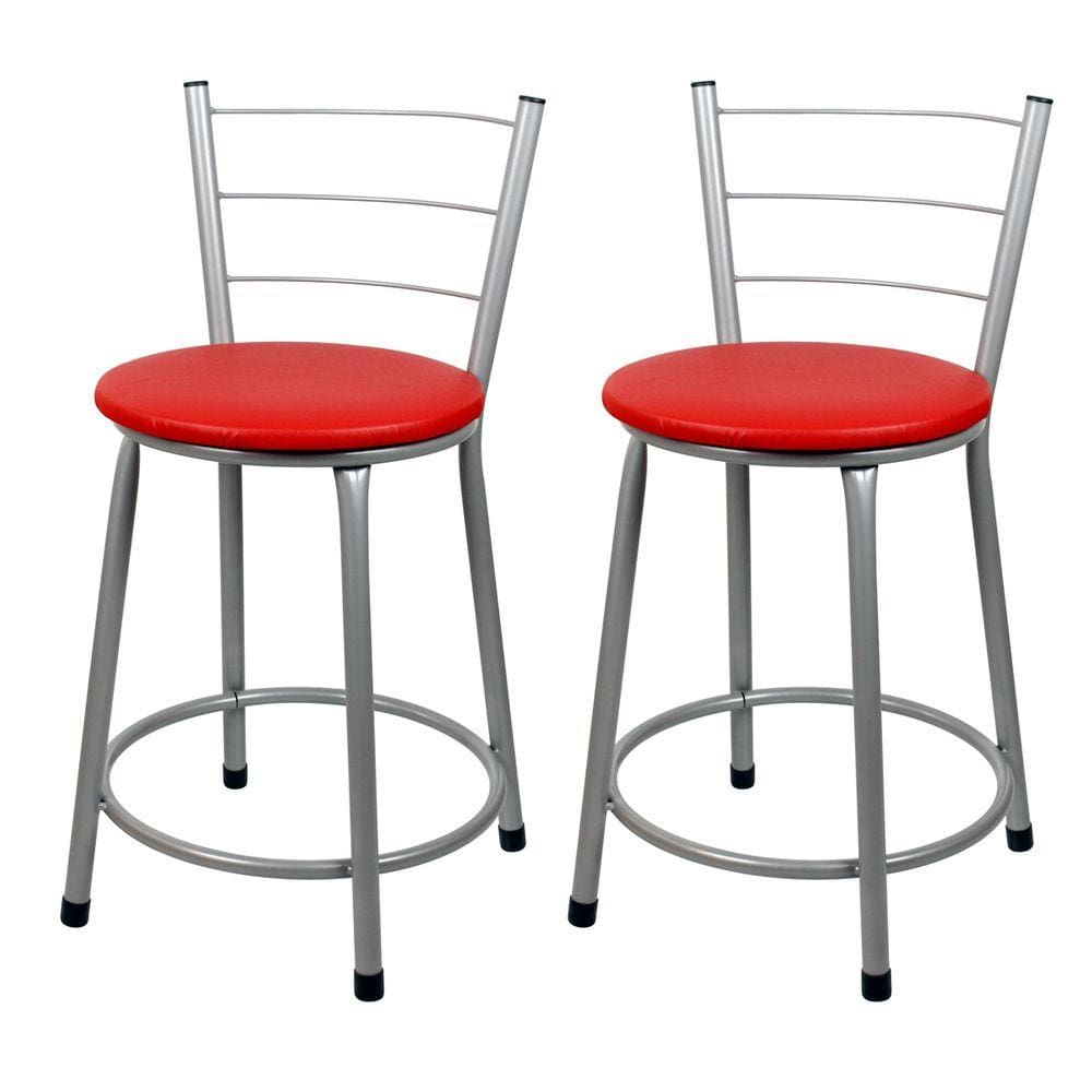 Banquetas Baixa Para Cozinha Cinza 2Un Assento Vermelho