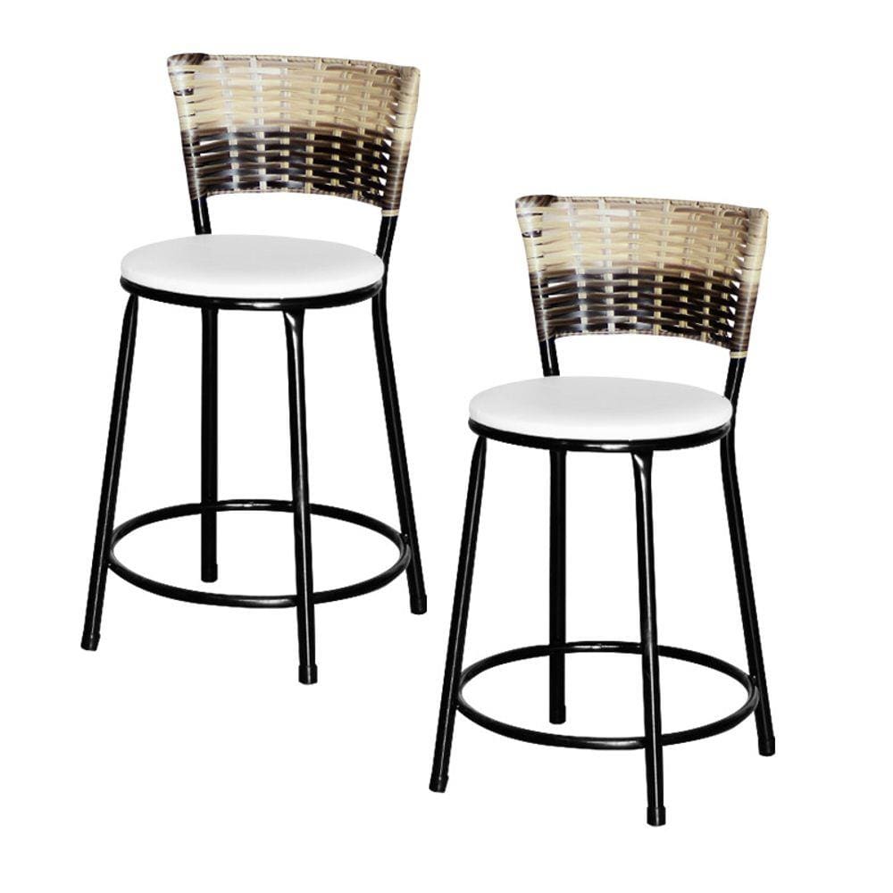 2 Banquetas Baixas Para Cozinha Ratan Hawai Cappuccino Premium