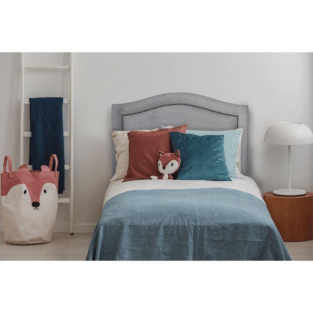 Cabeceira Solteiro Curva Luxo Suede Cinza Com Tachas Fumê