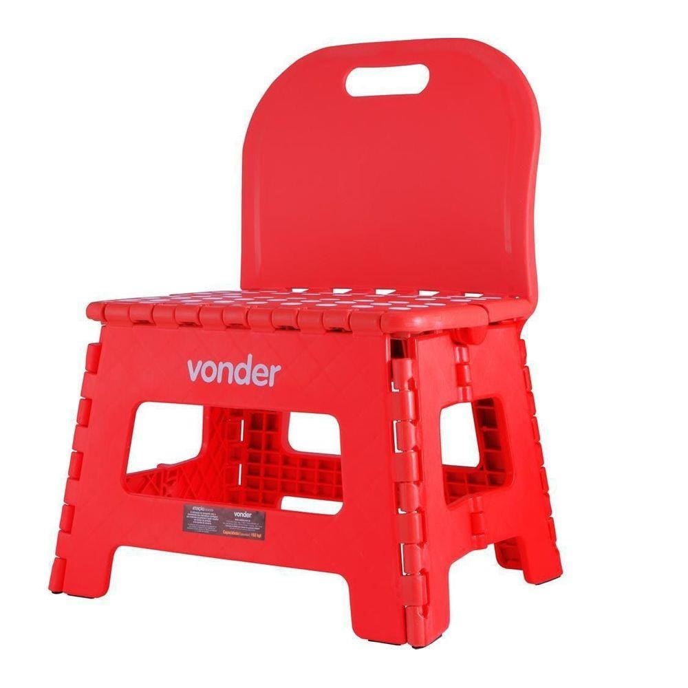 Banqueta Plastica Dobravel 220Mm Vermelha Com Encosto