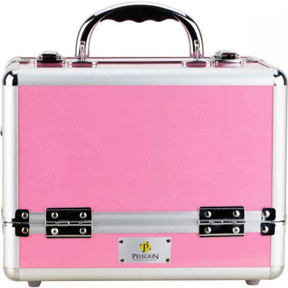 Maleta Maquiagem Joias Manicure Alumínio ABS Pelegrin PEL-M1009 Rosa