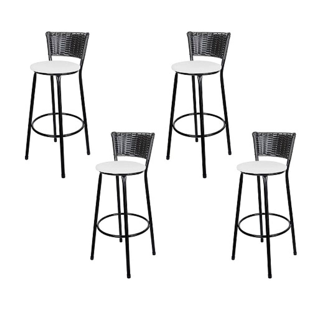 Banquetas Para Cozinha Hawai Preto 4Un Assento Branco