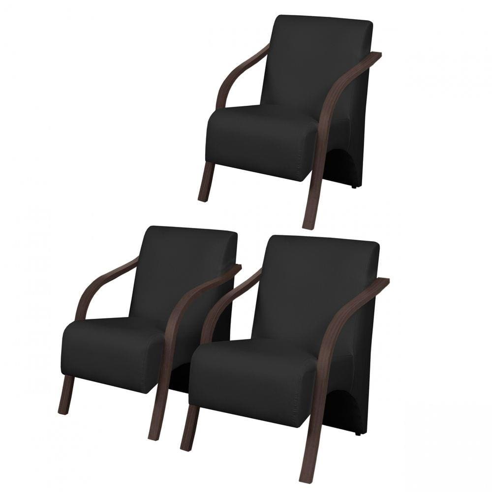Kit 3 Poltronas Decorativas Vênus 1 Lugar Braço Pé Madeira D Salla Tecido Sintético (Courino)