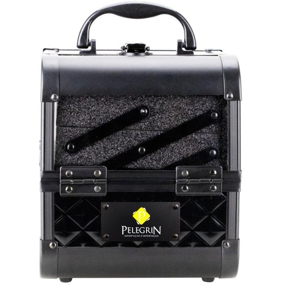 Maleta Maquiagem Joias Alumínio e Acrílico Pelegrin PEL-M1010 Preta