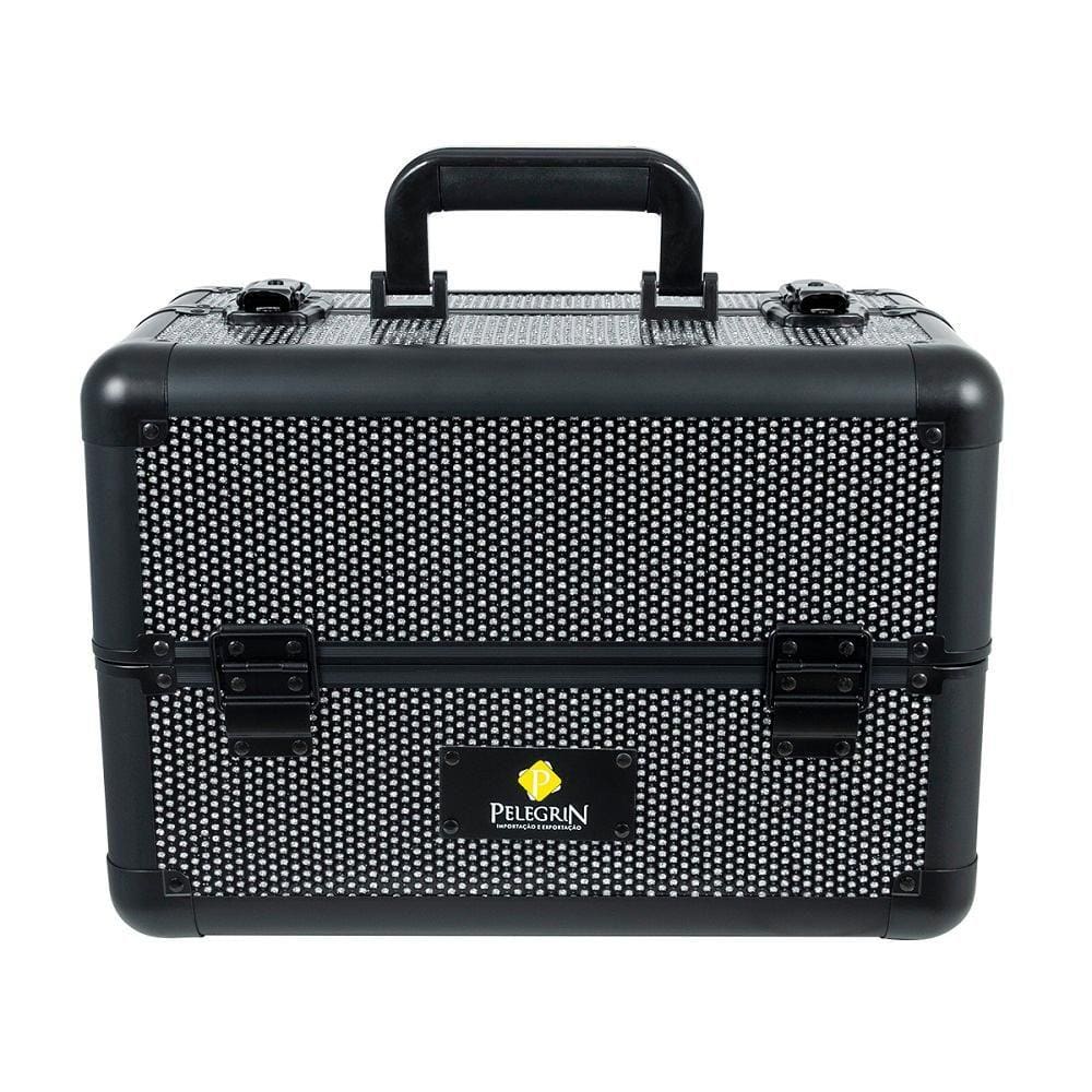 Maleta Maquiagem Joias Manicure Alumínio ABS Pelegrin PEL-M1017 Preta Cristal
