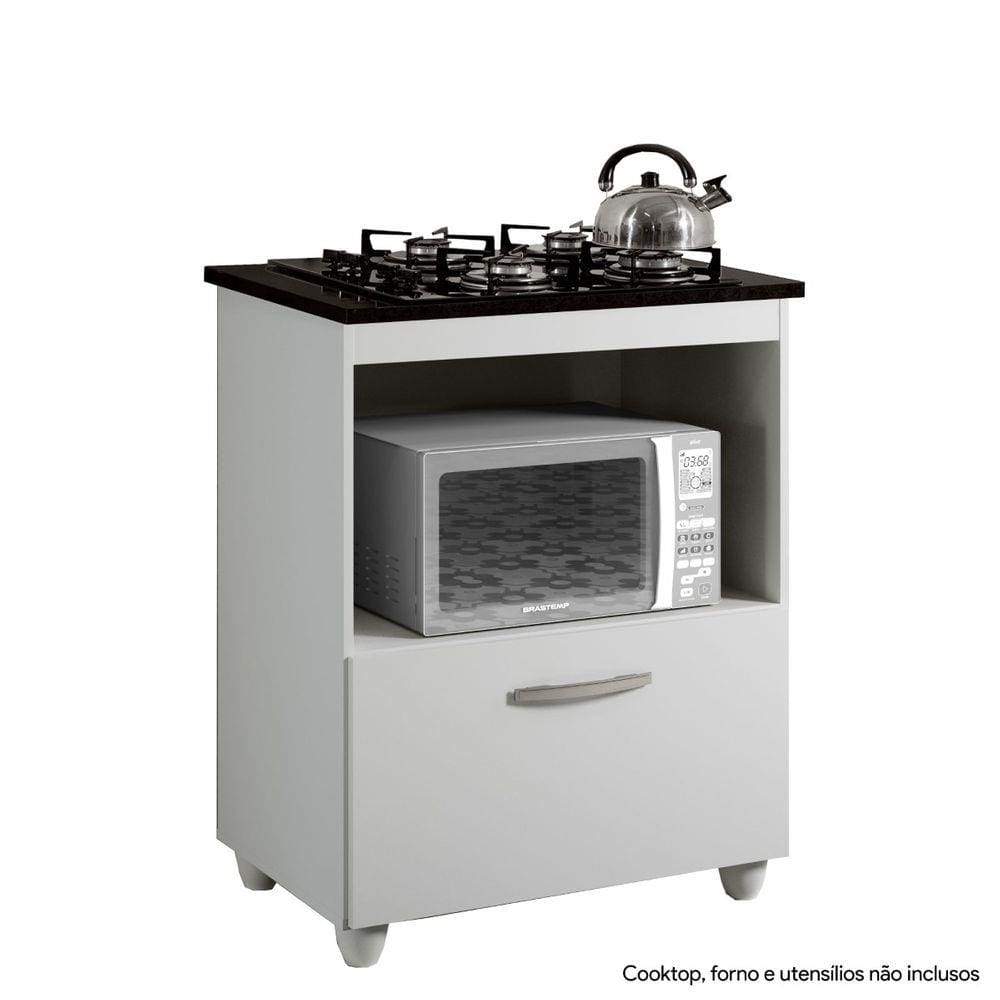 Balcão para Cooktop 4 Bocas 1 Porta Basculante Espaço para Micro-ondas Salvia Kaiki Móveis