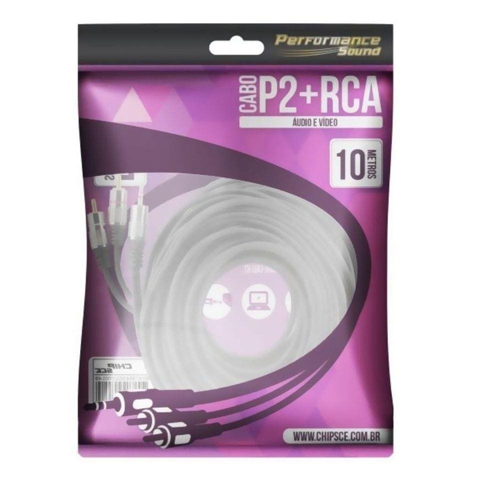 Cabo P2 Estéreo Para 2 Rca 10 Metros