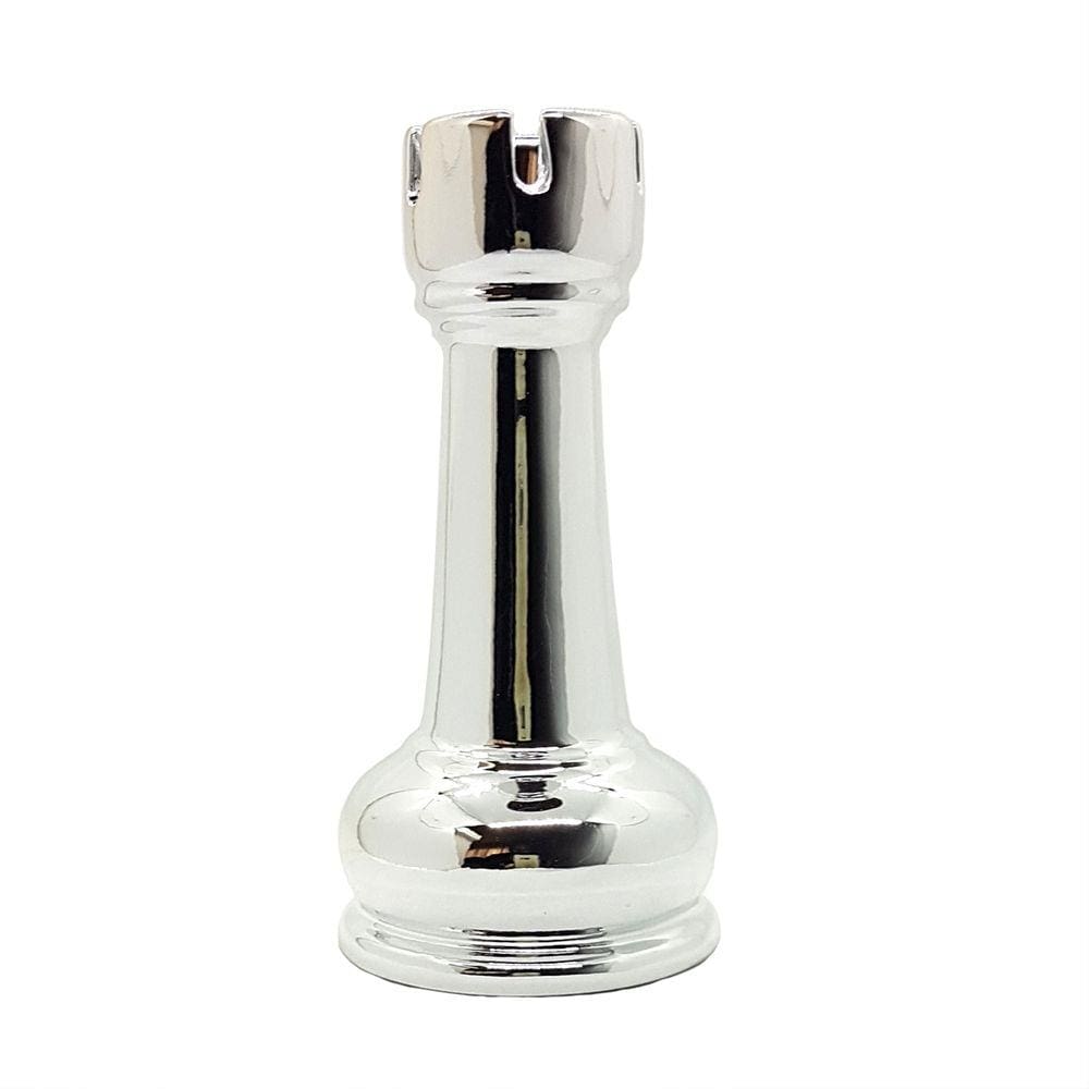 Enfeite Peça de Xadrez em Porcelana Prata Torre 12cm