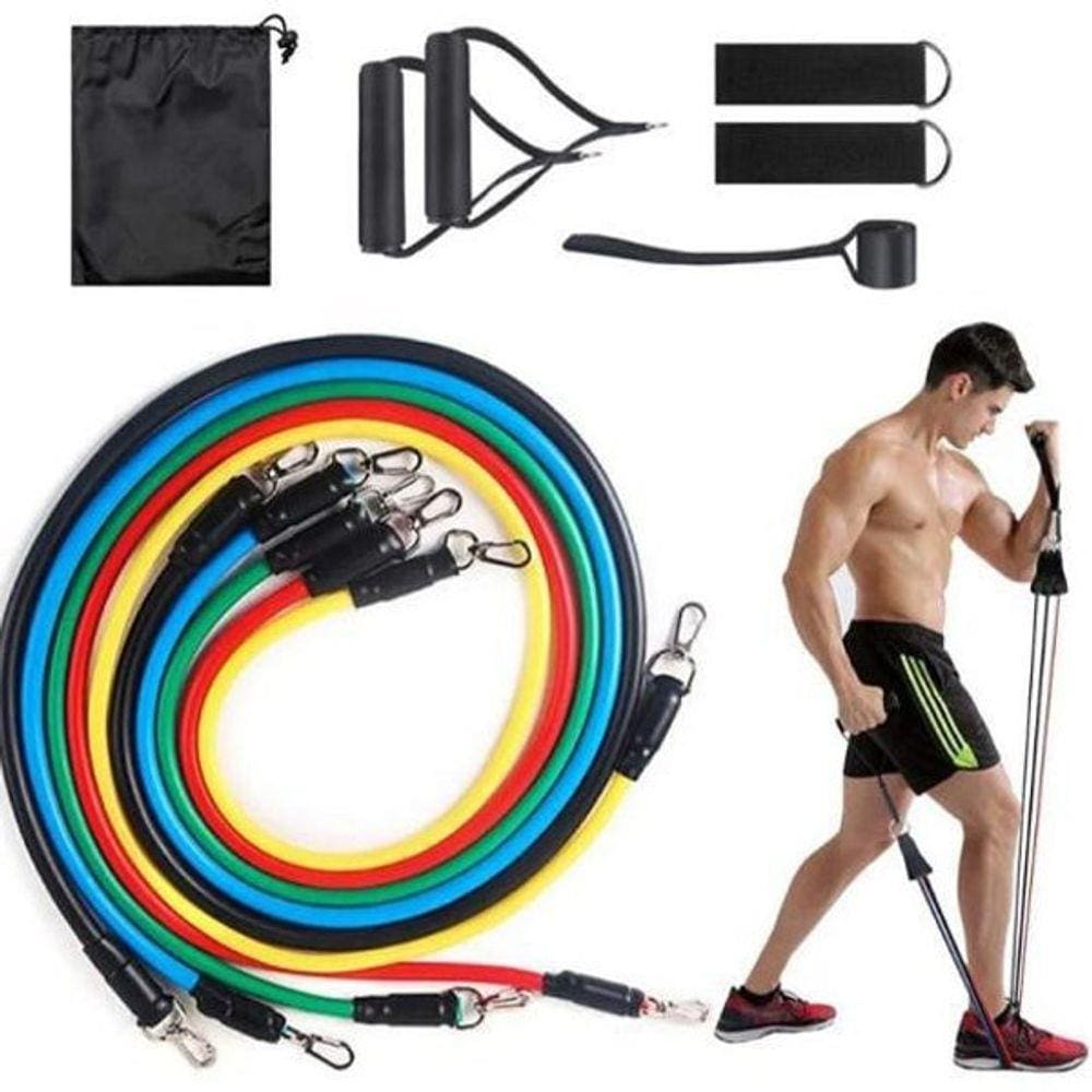 Kit Extensor Elástico 11 Peças Exercício Fitness Pilates