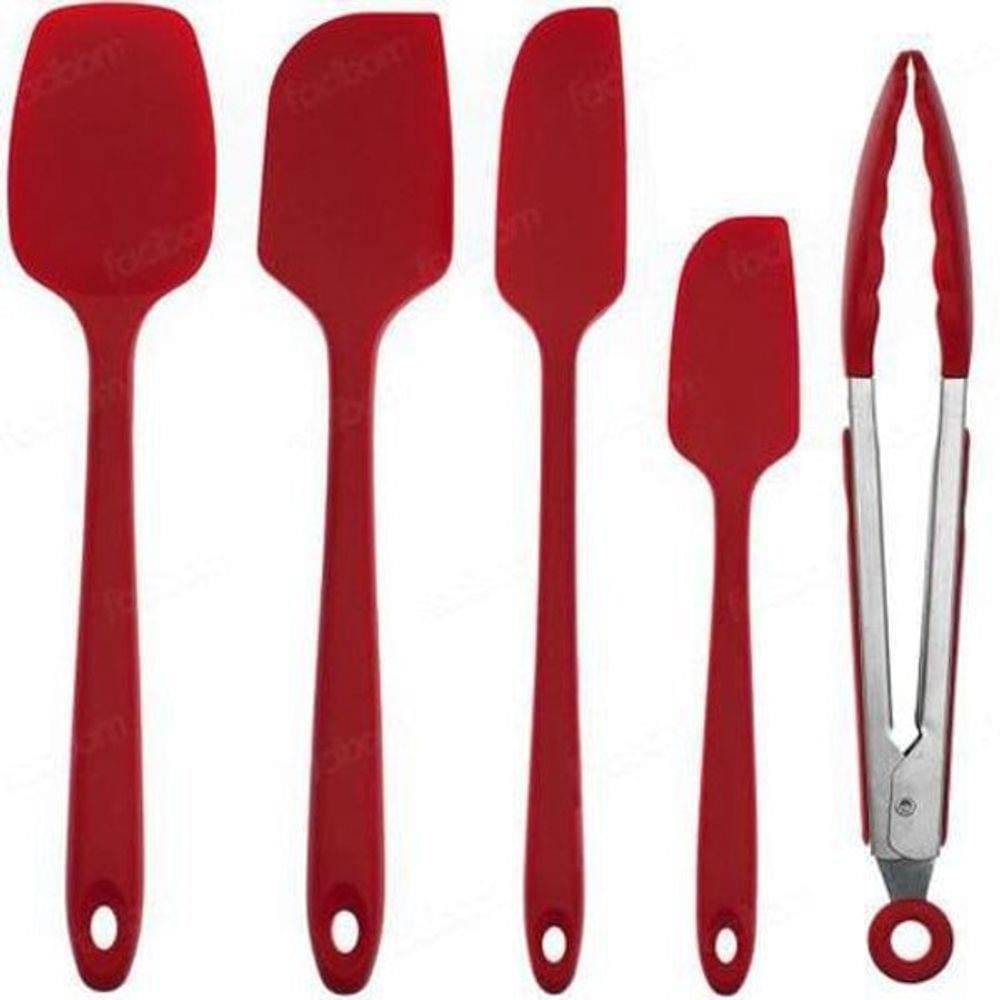 Jogo De Espátula E Pegador Em Silicone Vermelho.