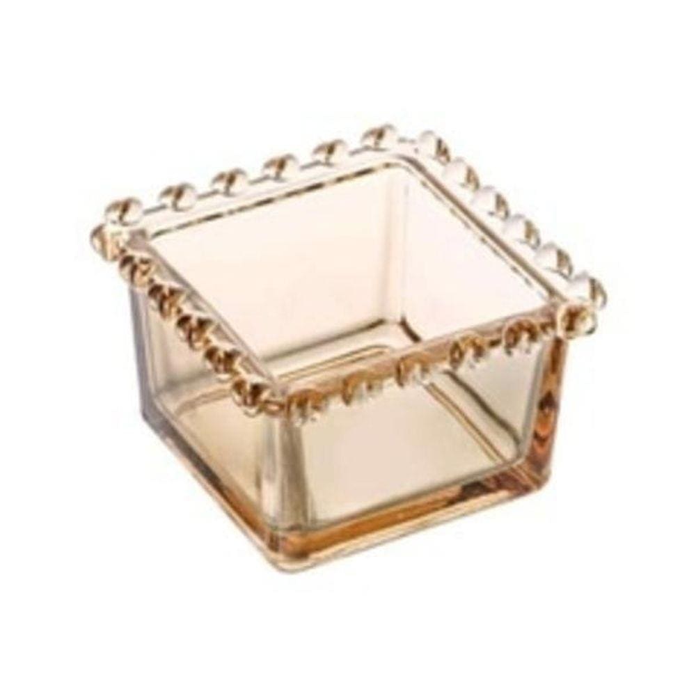Bowl Quadrado Com Borda Coração Metalizado Âmbar Cristal
