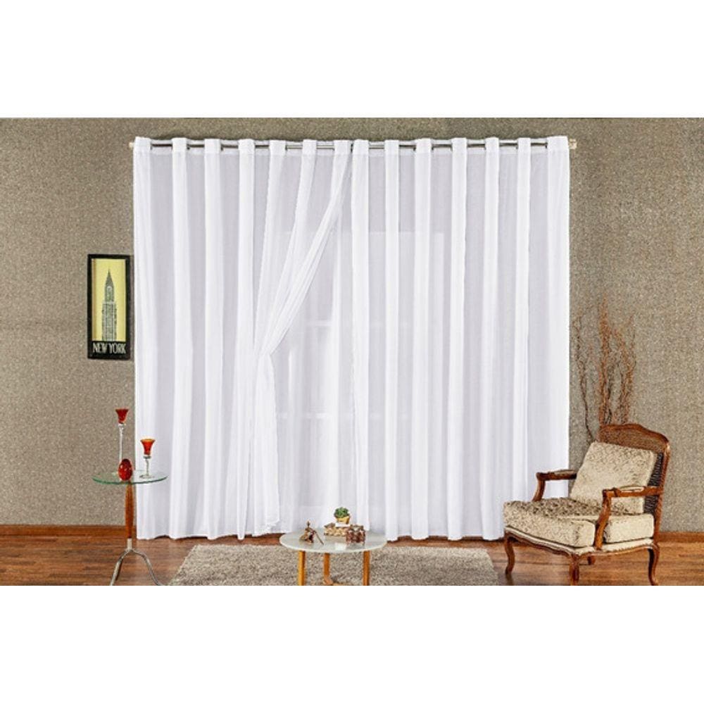 cortina sala quarto voal liso com forro em tecido microfibra branco 4,00x2,50
