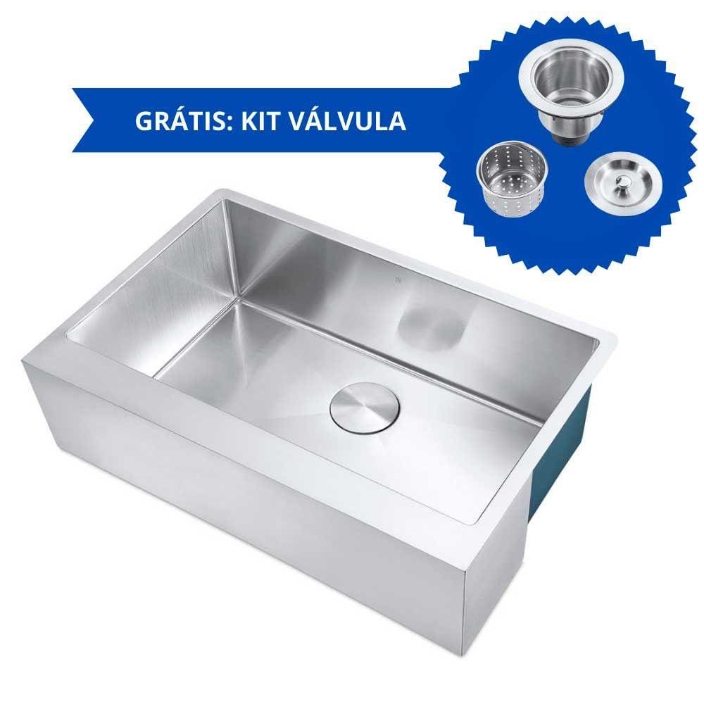 Kit Cuba Americana Farmhouse Flat Aço Inox 1mm Escovado SA105-PF 75,49,8x22,8 cm + VÁLVULA