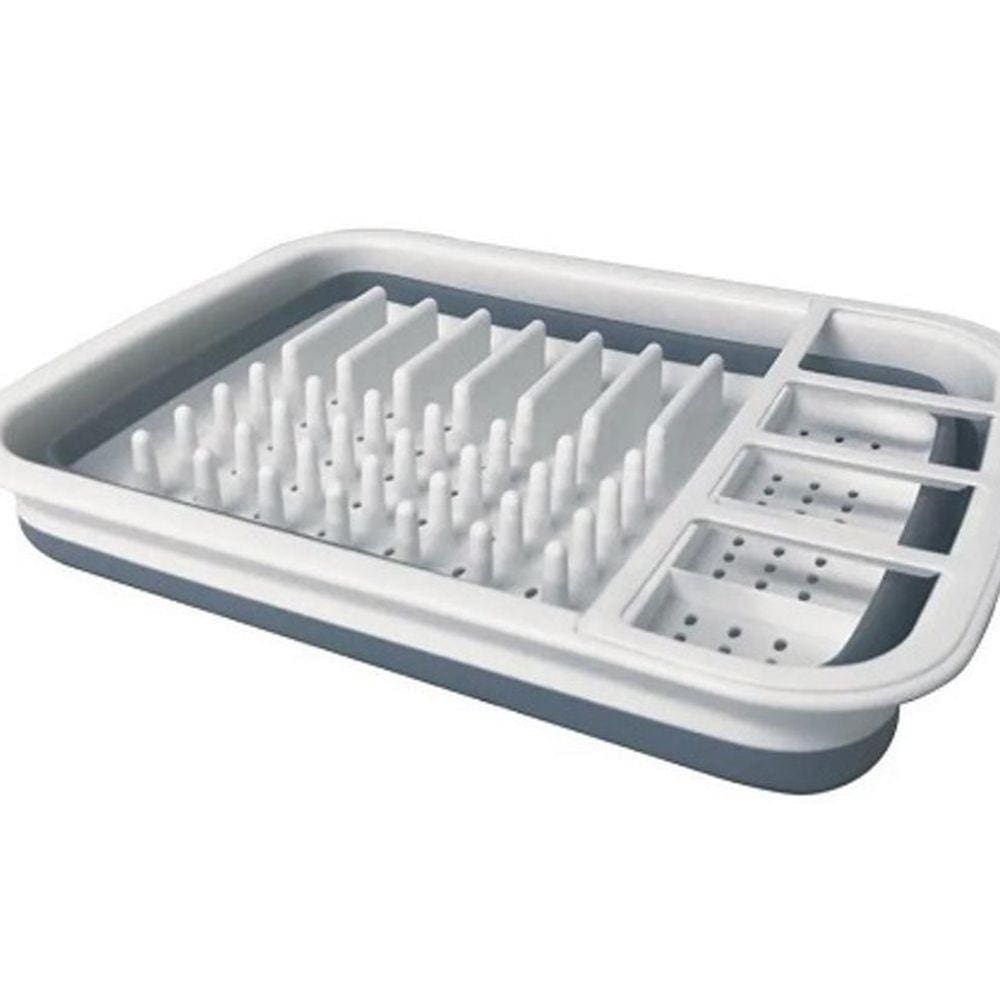 Escorredor De Louça Retrátil Silicone Branco/Cinza