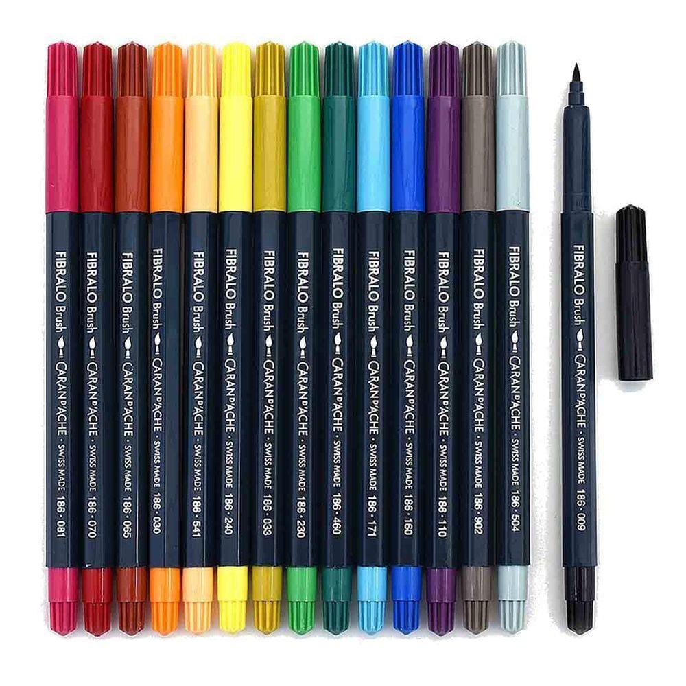 Kit Caneta Fibralo Brush Caran D Ache Com 15 Cores