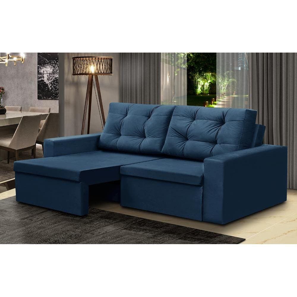 Sofá Retrátil 2 Lugares 1,80m Liz Suede Azul Adonai Estofados