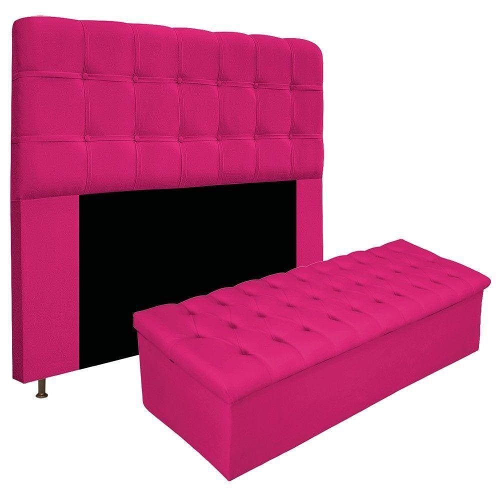 Kit Cabeceira E Calçadeira 160 Cm Queen Size Pink