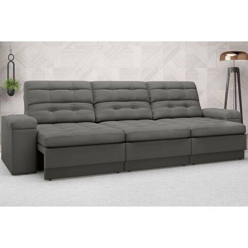 Sofá Brunello 2,30m Retrátil e Reclinável Velosuede Cinza NETSOFAS