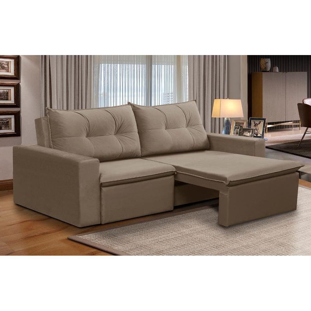 Sofá Retrátil 2 Lugares 1,80m Luna Suede Cappuccino Adonai Estofados