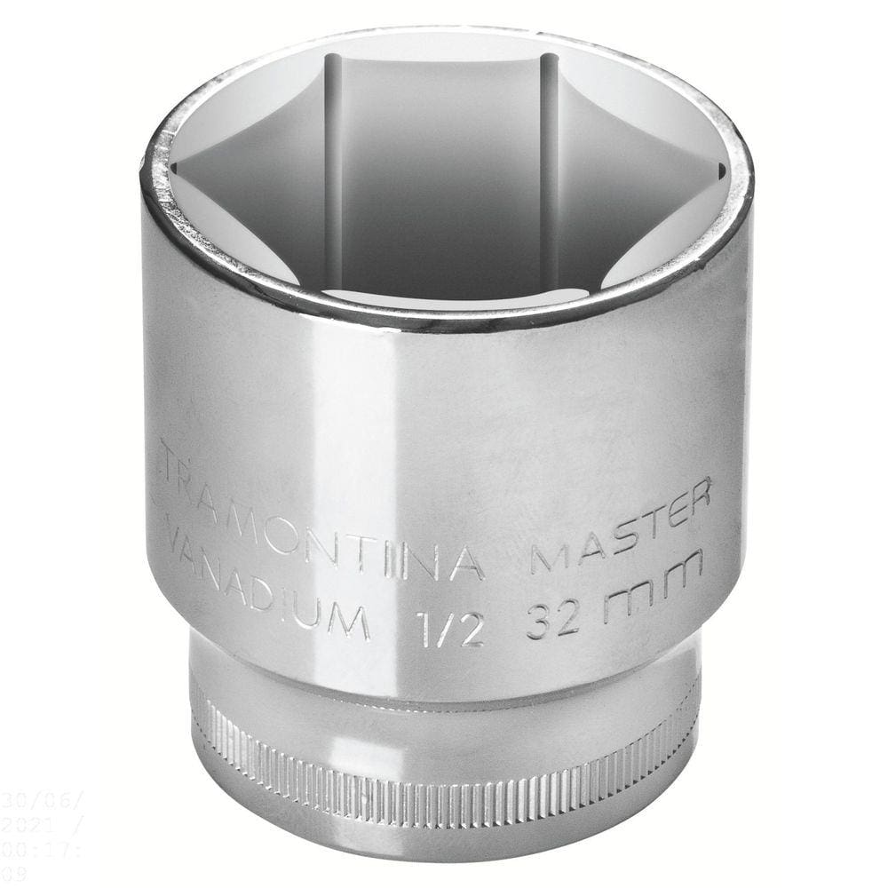 Soquete Sextavado 21 mm encaixe 1/2” Tramontina em Aço Cromo Vanádio com Acabamento Cromado Tramontina