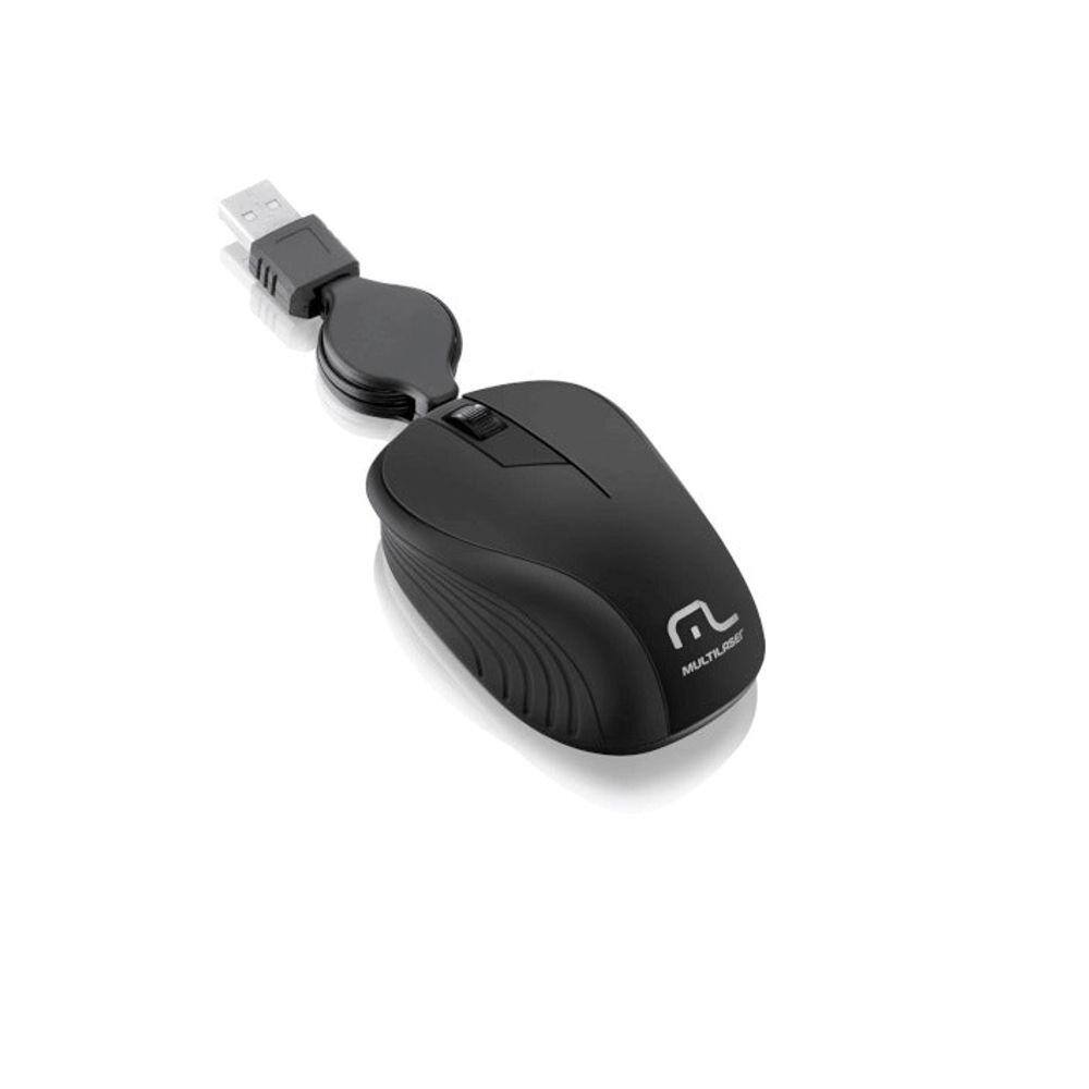 Mouse Retrátil Emborrachado Preto USB Multilaser - MO231