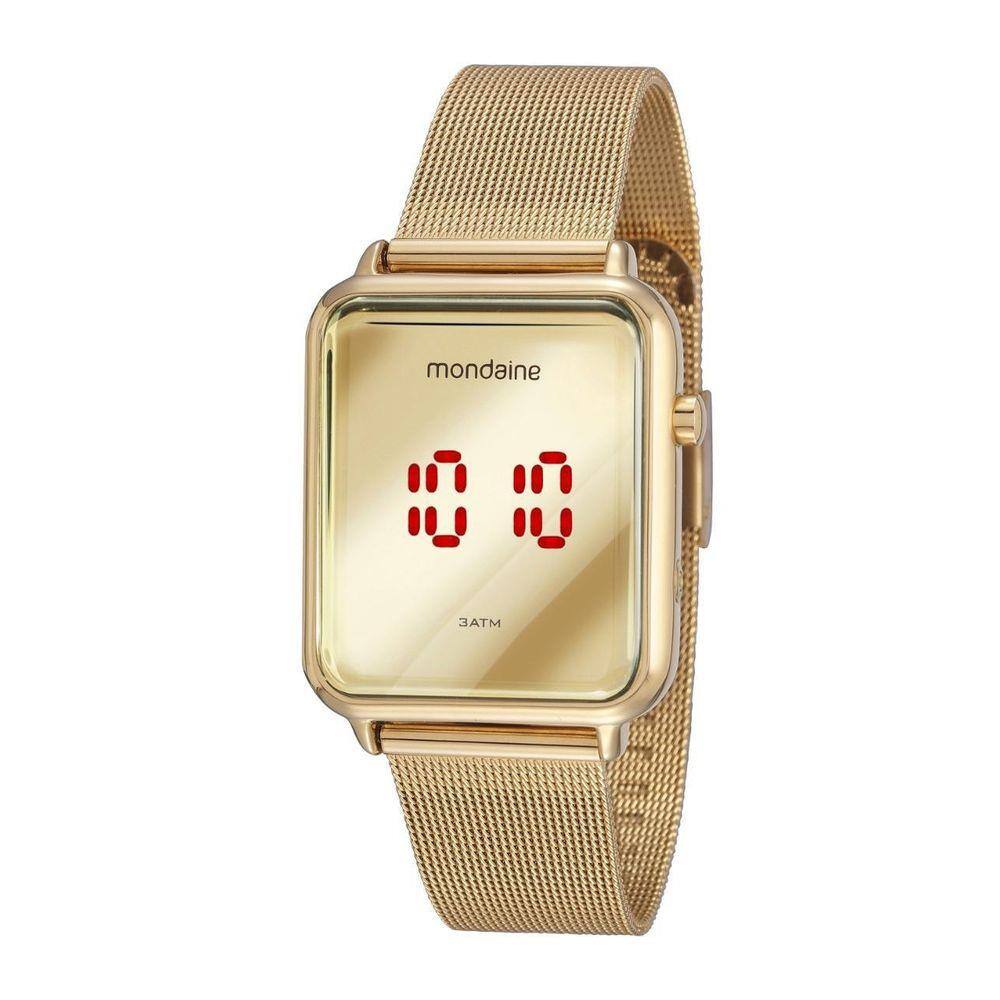 relogio mondaine quadrado dourado