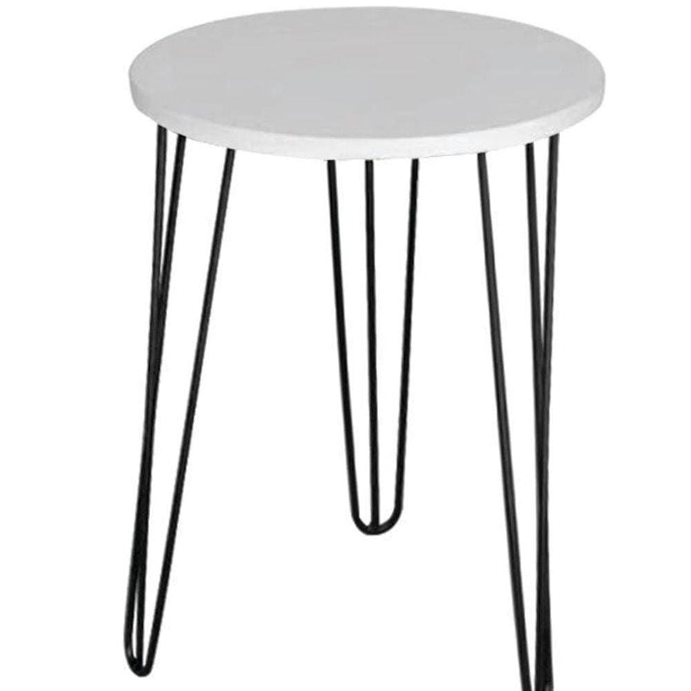 Mesa Redonda Em Mdf Tampo Preto 35Cm Pé De Ferro Metal Rosa