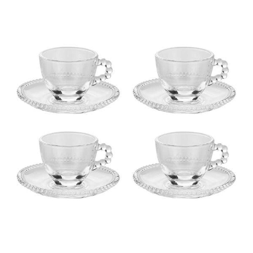 Conjunto 4 Xícaras Com Pires Cristal Café 80Ml Pearl