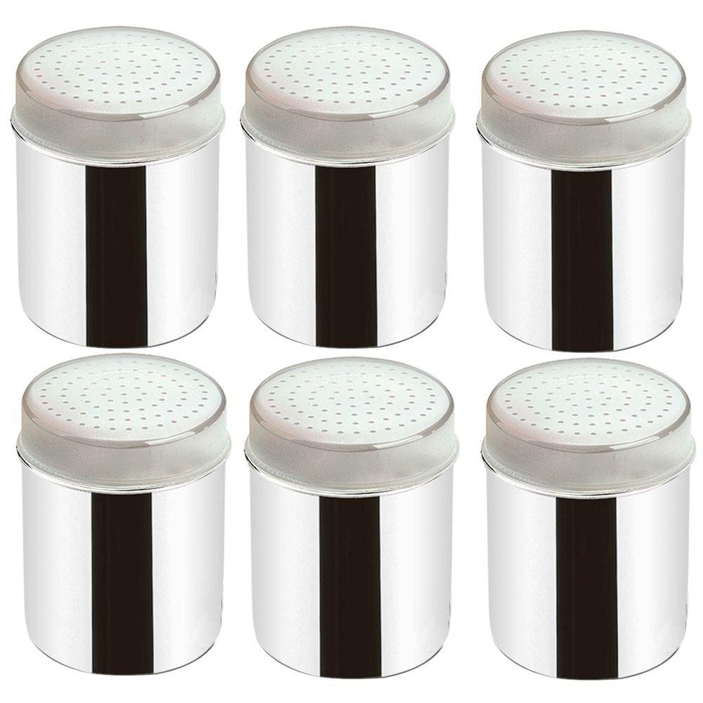 Conjunto 6 Saleiros Inox De Mesa Pimenteiros Com Tampa Bancada Brinox Restaurante