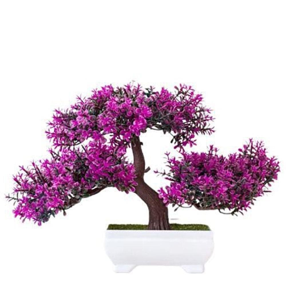 Vaso Planta Artificial Roxa Bonsai Flores Decoração Mesa