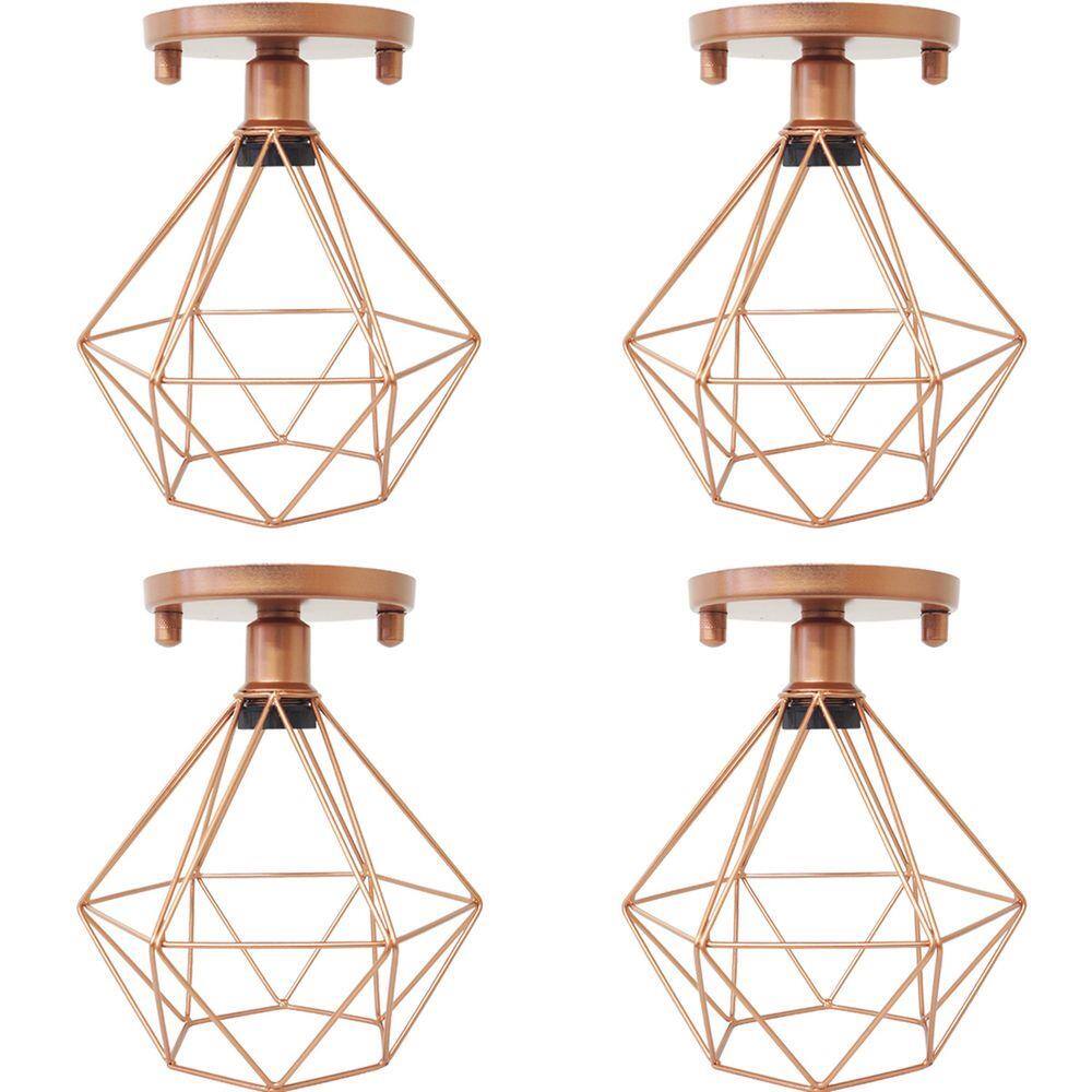 4 Lustres Teto Plafon Industrial Aramado Diamante Retrô Luminária Sobrepor Vintage Agp Ilumini
