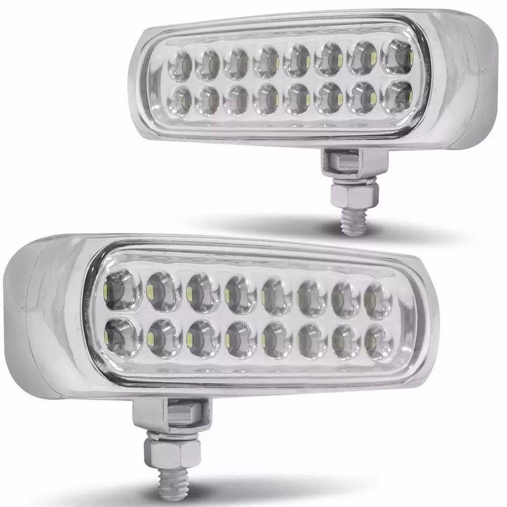 Farol Strobo Estrobo Safetycar Luz Milha Slim Super Branco Carcaça Cromada Par