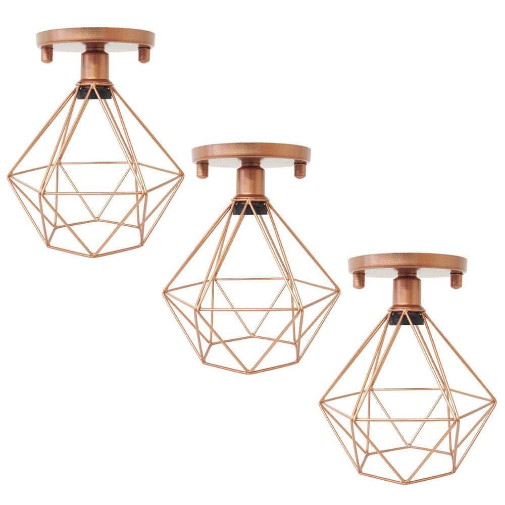 3 Lustres Teto Plafon Industrial Aramado Diamante Retrô Luminária Sobrepor Vintage Agp Ilumini