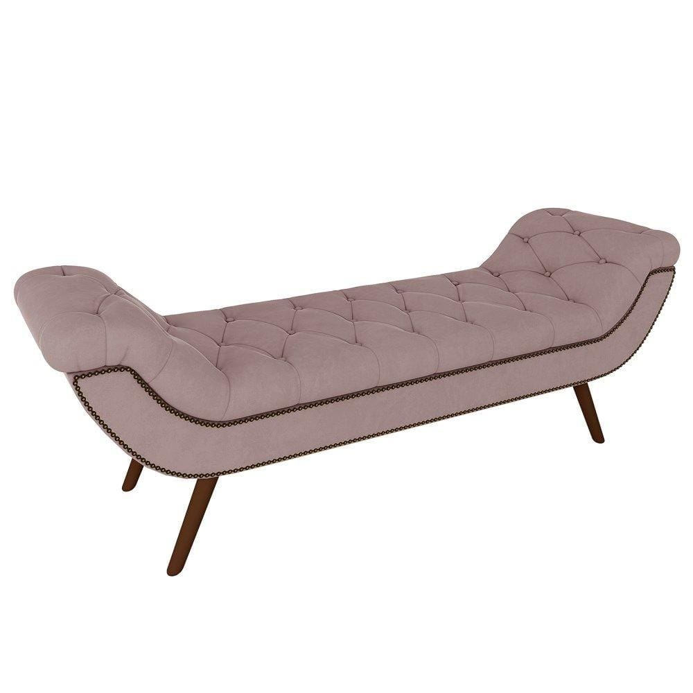 Puff Recamier Calçadeira 160cm Pés Palito Madeira Vêneto P02 Veludo Rosê - Mpozenato