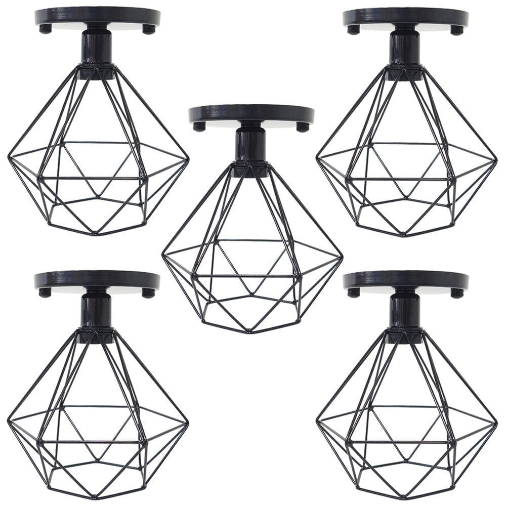 5 Lustres Teto Plafon Industrial Aramado Diamante Retrô Luminária Sobrepor Vintage Agp Ilumini