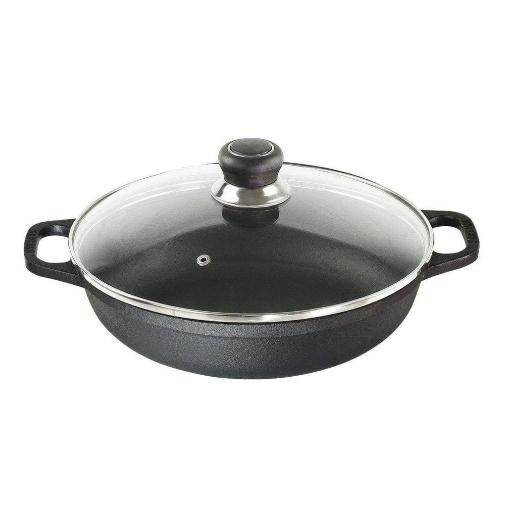Paella Ferro Fundido Alça Ferro Tampa Vidro Santana 36 Cm