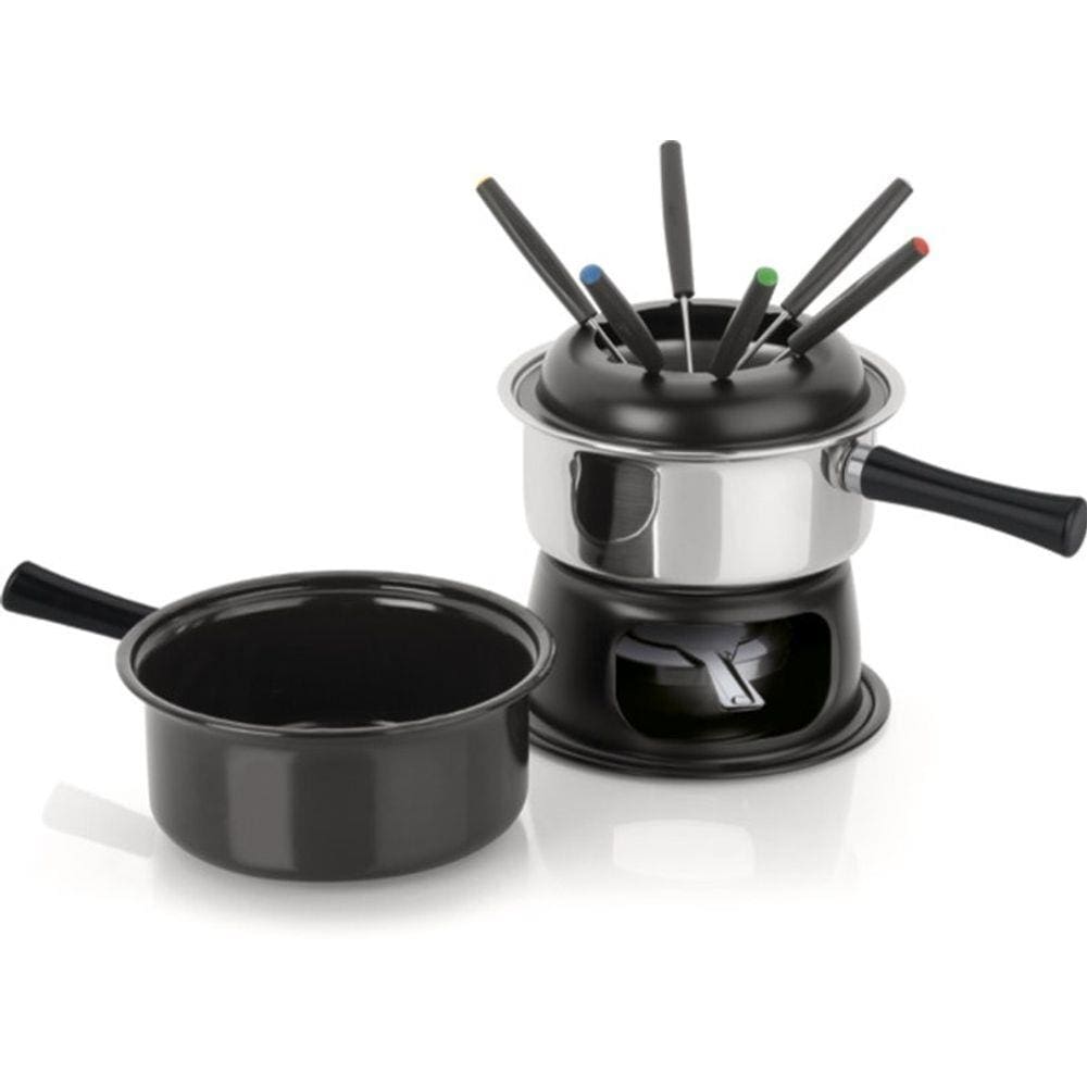 Conjunto Fondue Preto 2 Panelas Uma Esmaltada Para Doce