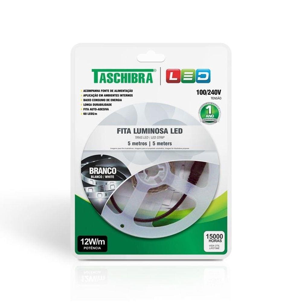 Fita de Led Taschibra com 5 metros 12W Bivolt 6500K Luz Branca