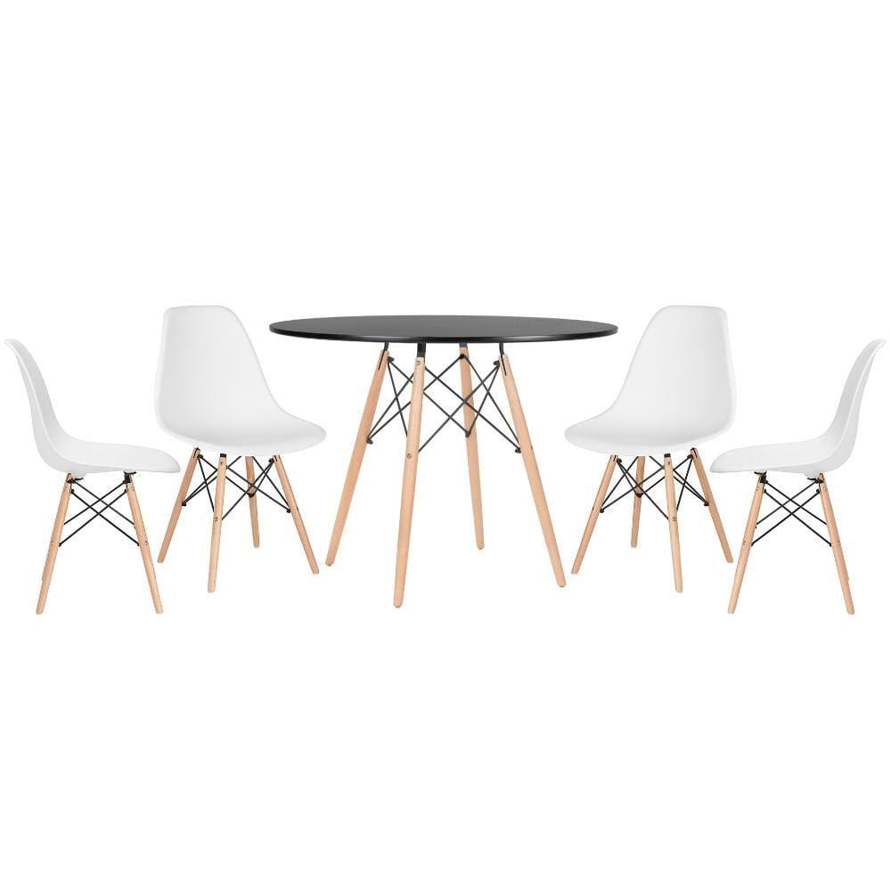 KIT - Mesa redonda Eames 100 cm preto + 4 cadeiras Eiffel DSW