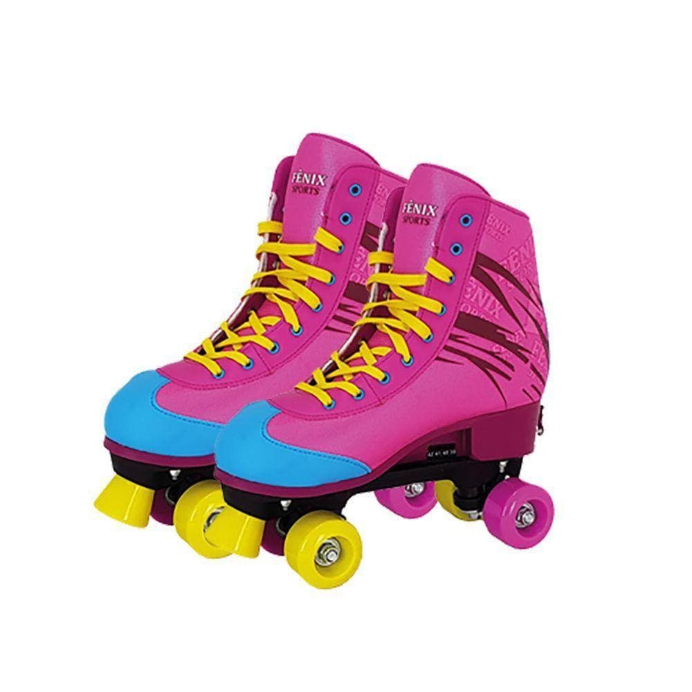 Patins 4 Rodas Roller Skate Ajustável Tam 39-42 Rosa - Fênix
