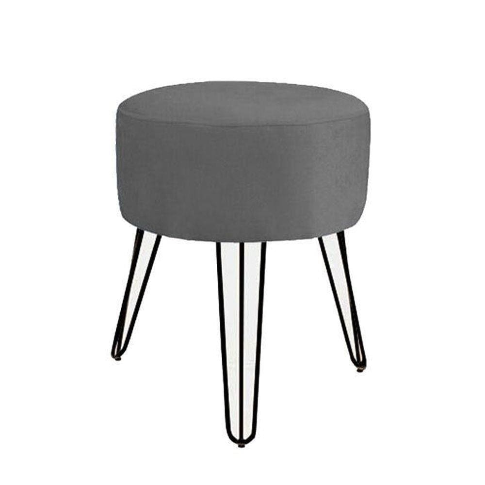 Puff Puf Banqueta Redonda Sala,Quarto, Cinza Pés Preto