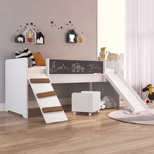 Menor preço em Cama Infantil Playground com Escorregador e Rampa By710 Branco - Completa Móveis