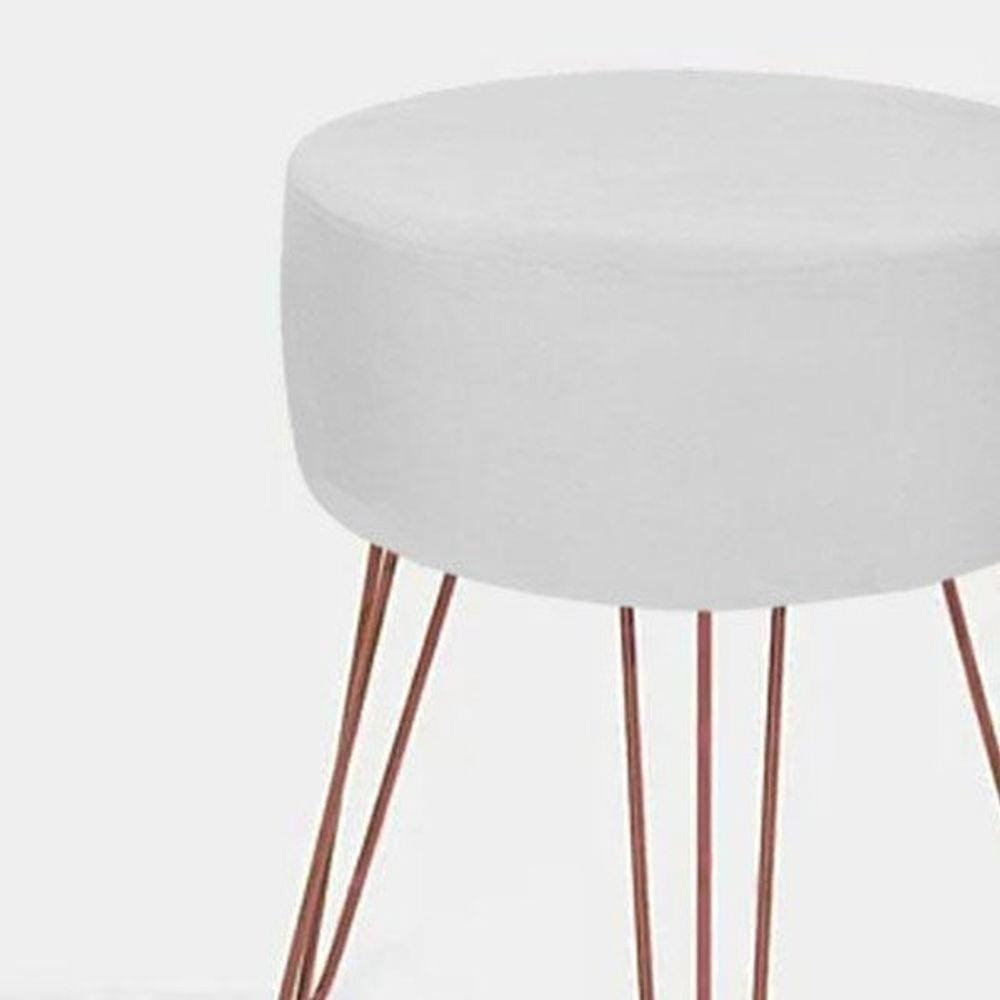 Puff Decorativo Sala De Estar Branco Pés Aramado Rosê Gold