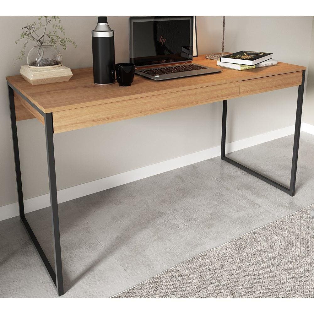 Mesa Escrivaninha 1 Gaveta Pes Tubular ME4156 Amendoa Preto Tecno Mobili