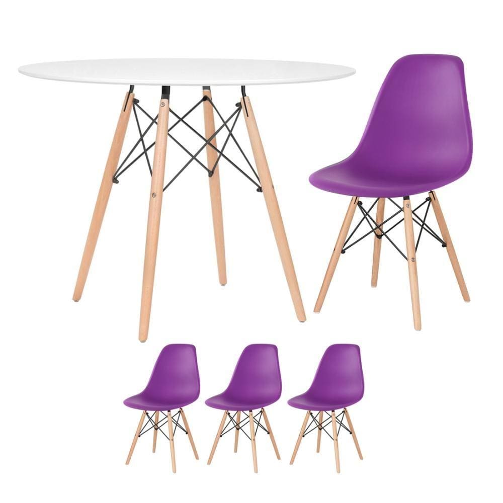 KIT - Mesa redonda Eames 100 cm branco + 3 cadeiras Eiffel DSW