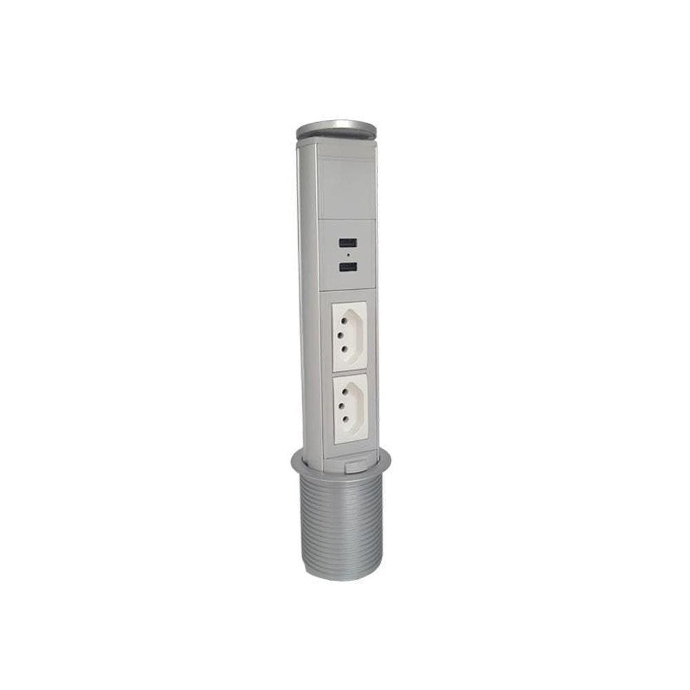 Mini Totem De Mesa Manual 2Ele Nbr 10A + 2Usb - Branco